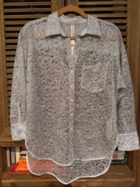 Anthropologie Ivory Floral Lace Button-Down Blouse